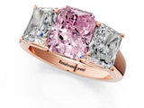 Rose gold Fancy Pink Radiant Cut Three-Stone Diamond Ring with Prong Setting on a Classic Band_13