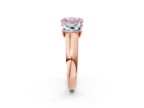 Rose gold Fancy Pink Radiant Cut Three-Stone Diamond Ring with Prong Setting on a Classic Band_2