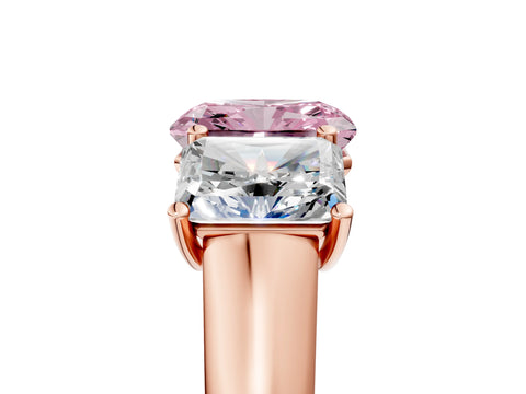 Rose gold Fancy Pink Radiant Cut Three-Stone Diamond Ring with Prong Setting on a Classic Band_5