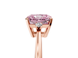 Rose gold Fancy Pink Radiant  Cut Three-Stone Solitaire Ring with Round Accent Diamonds and Four-Prong Setting_24