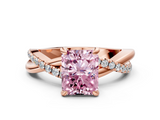 Rose gold Fancy Pink Radiant  Cut Twist Band Solitaire Diamond Ring with Pavé Setting_3