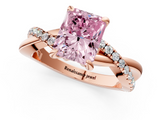 Rose gold Fancy Pink Radiant  Cut Twist Band Solitaire Diamond Ring with Pavé Setting_4