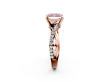 Rose gold Fancy Pink Radiant  Cut Twist Band Solitaire Diamond Ring with Pavé Setting_5