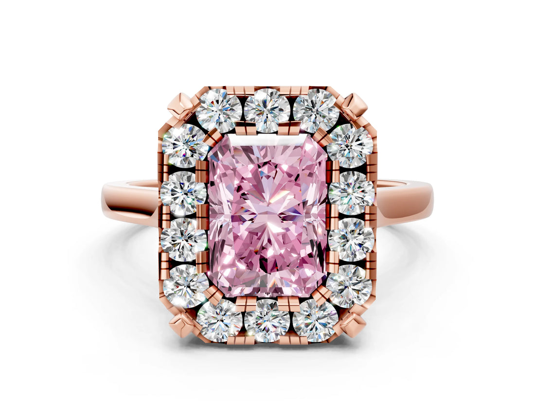 Rose gold Fancy Pink Radiant  Diamond Cluster Halo Solitaire with Four-Prong Setting_77