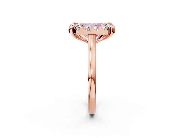 Rose gold Fancy Pink Radiant  Diamond Cluster Halo Solitaire with Four-Prong Setting