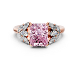 Rose gold Fancy Pink Radiant  Diamond Cluster Leaf Design Ring with Prong Setting_69