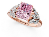 Rose gold Fancy Pink Radiant  Diamond Cluster Leaf Design Ring with Prong Setting_70