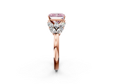 Rose gold Fancy Pink Radiant  Diamond Cluster Leaf Design Ring with Prong Setting_71