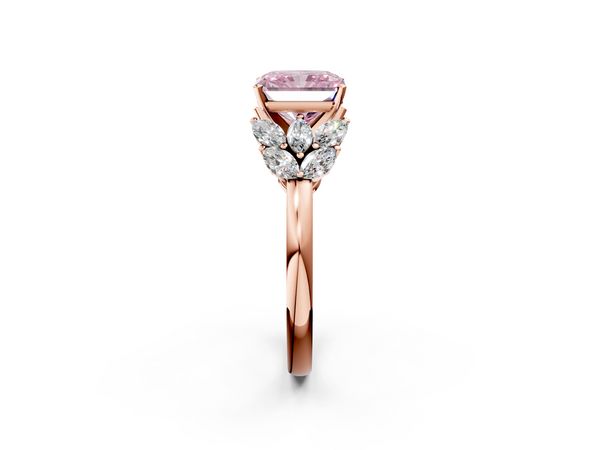 Rose gold Fancy Pink Radiant  Diamond Cluster Leaf Design Ring with Prong Setting