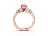 Rose gold Fancy Pink Radiant  Diamond Cluster Leaf Design Ring with Prong Setting_72