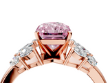 Rose gold Fancy Pink Radiant  Diamond Cluster Leaf Design Ring with Prong Setting_73