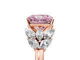 Rose gold Fancy Pink Radiant  Diamond Cluster Leaf Design Ring with Prong Setting_74
