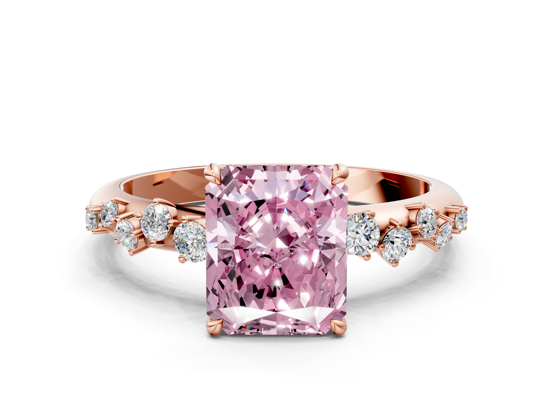 Rose gold Fancy Pink Radiant  Diamond Cluster Prong-Set Solitaire Ring_38
