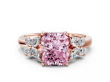 Rose gold Fancy Pink Radiant  Diamond Floral Cluster Ring with Solitaire Band and Prong Setting_52