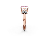 Rose gold Fancy Pink Radiant  Diamond Floral Cluster Ring with Solitaire Band and Prong Setting_54