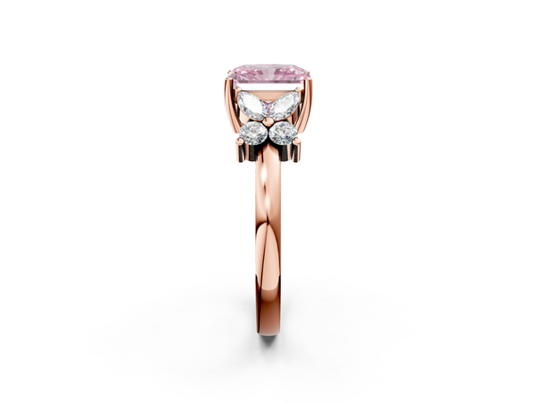 Rose gold Fancy Pink Radiant  Diamond Floral Cluster Ring with Solitaire Band and Prong Setting