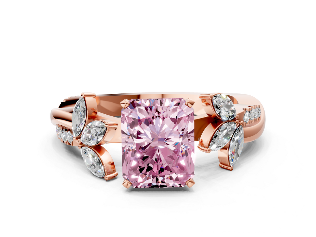 Rose gold Fancy Pink Radiant  Diamond Floral Vine Solitaire Engagement Ring_3