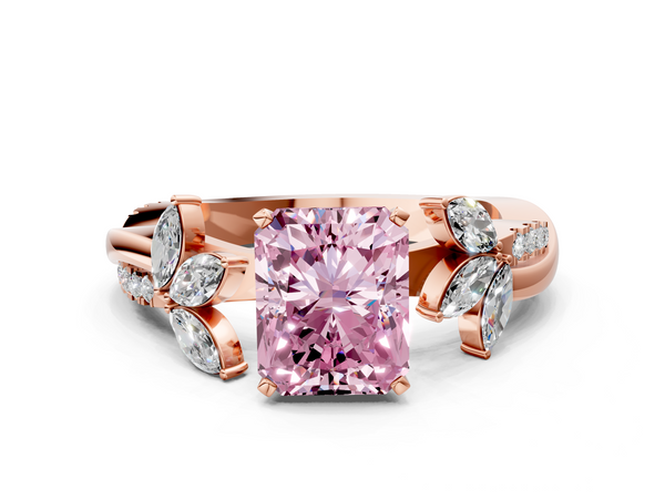 Rose gold Fancy Pink Radiant  Diamond Floral Vine Solitaire Engagement Ring