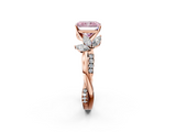 Rose gold Fancy Pink Radiant  Diamond Floral Vine Solitaire Engagement Ring_5