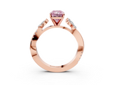 Rose gold Fancy Pink Radiant  Diamond Floral Vine Solitaire Engagement Ring_6