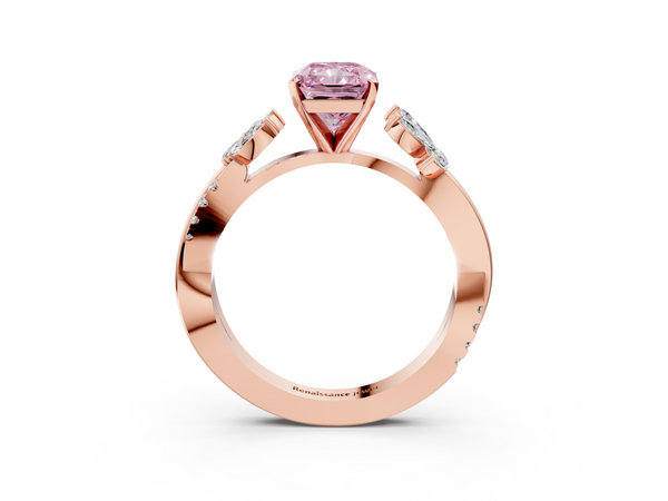 Rose gold Fancy Pink Radiant  Diamond Floral Vine Solitaire Engagement Ring