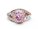 Rose gold Fancy Pink Radiant  Diamond Halo Ring with Marquise and Pavé Band in Prong Setting_37