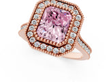 Rose gold Fancy Pink Radiant  Diamond Halo Ring with Milgrain Frame and Pavé Band 1