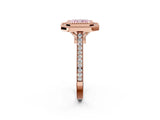 Rose gold Fancy Pink Radiant  Diamond Halo Ring with Milgrain Frame and Pavé Band 2