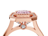 Rose gold Fancy Pink Radiant  Diamond Halo Ring with Milgrain Frame and Pavé Band 4