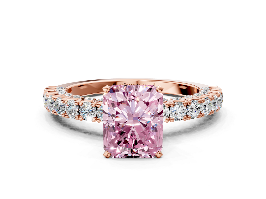 Rose gold Fancy Pink Radiant  Diamond Pavé Band Solitaire Ring with Four-Prong Setting_28