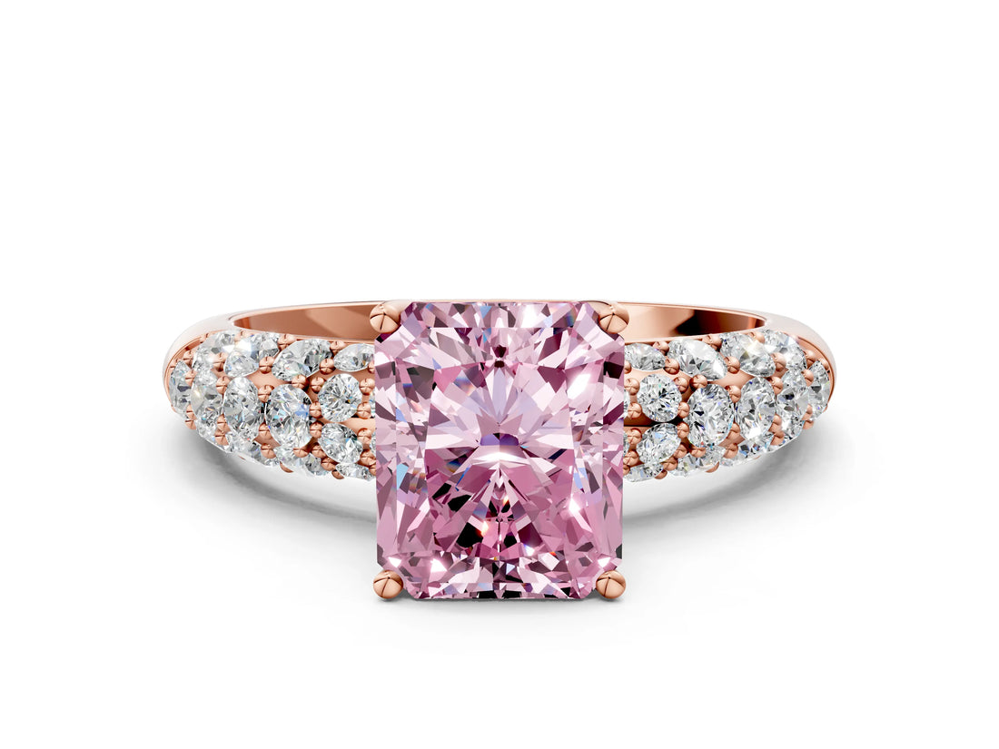Rose gold Fancy Pink Radiant  Diamond Pavé Band Solitaire Ring with Four-Prong Setting_48