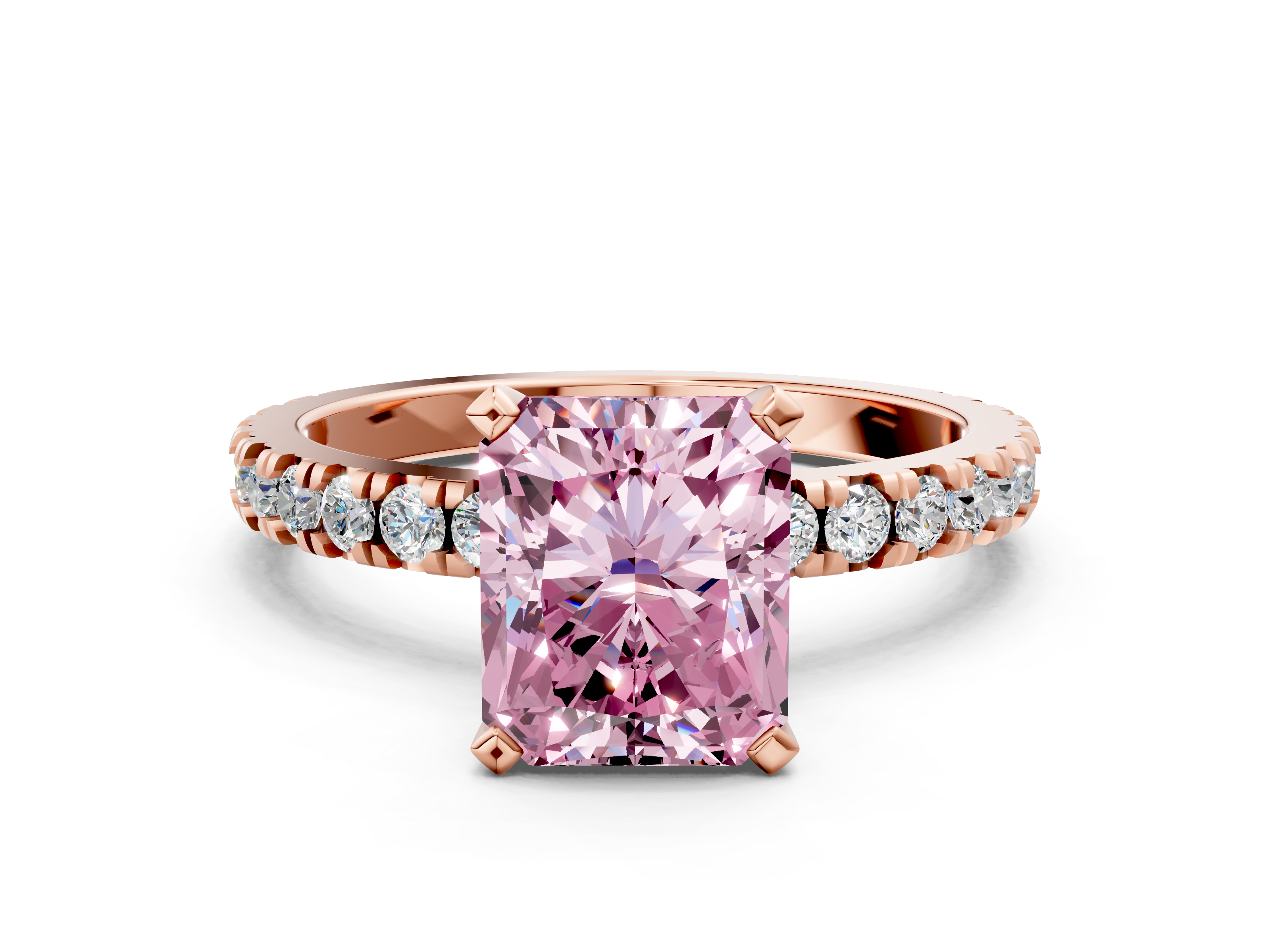 Rose gold Fancy Pink Radiant  Diamond Pavé Band Solitaire with Four-Prong Setting_201