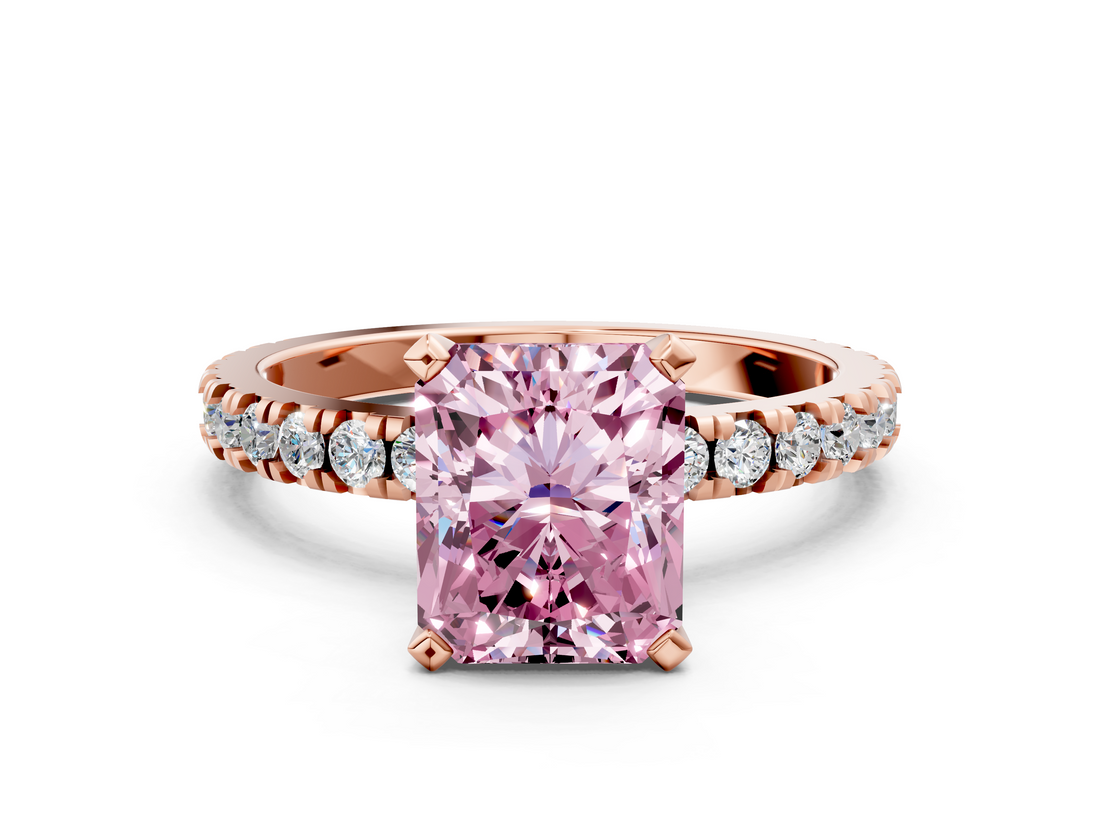 Rose gold Fancy Pink Radiant  Diamond Pavé Band Solitaire with Four-Prong Setting_201