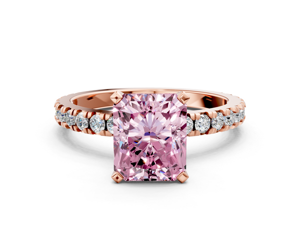 Rose gold Fancy Pink Radiant  Diamond Pavé Band Solitaire with Four-Prong Setting