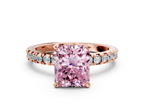 Rose gold Fancy Pink Radiant  Diamond Pavé Band Solitaire with Four-Prong Setting_201