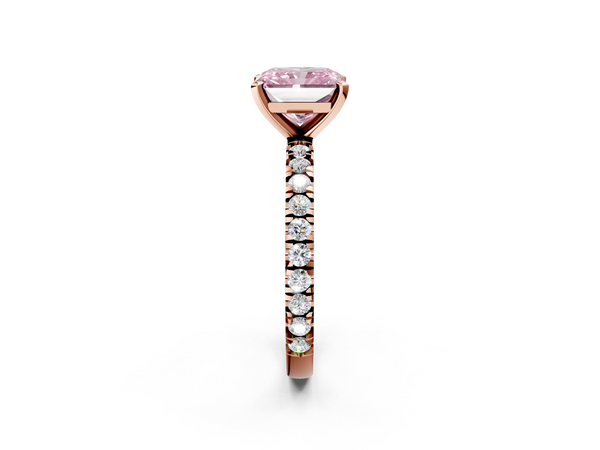 Rose gold Fancy Pink Radiant  Diamond Pavé Band Solitaire with Four-Prong Setting