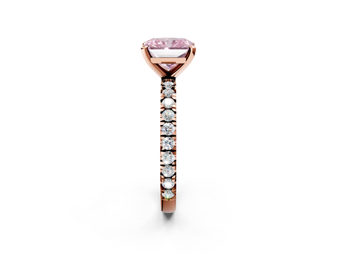 Rose gold Fancy Pink Radiant  Diamond Pavé Band Solitaire with Four-Prong Setting_203