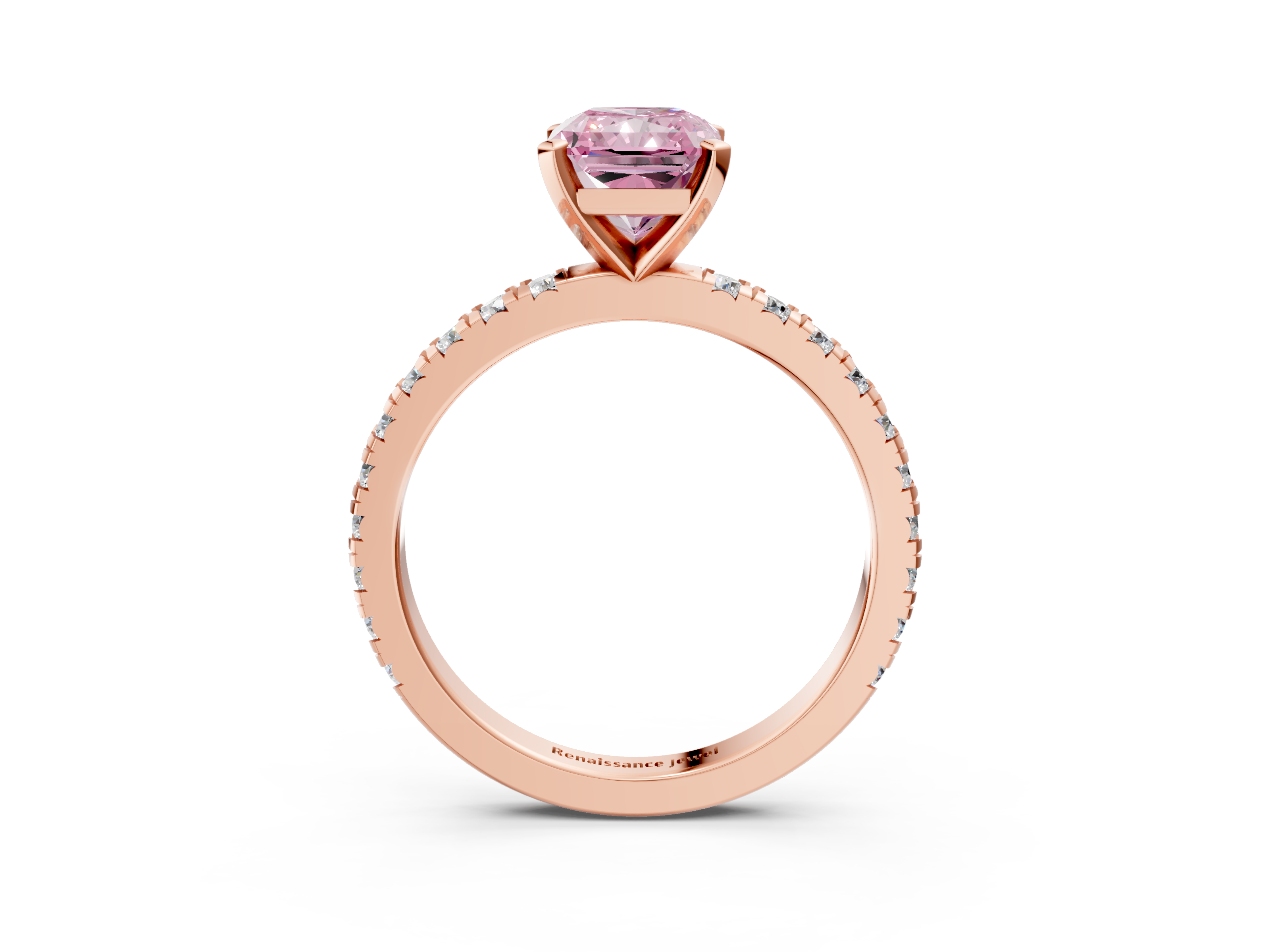 Rose gold Fancy Pink Radiant  Diamond Pavé Band Solitaire with Four-Prong Setting_204