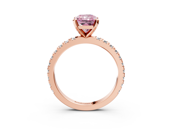 Rose gold Fancy Pink Radiant  Diamond Pavé Band Solitaire with Four-Prong Setting