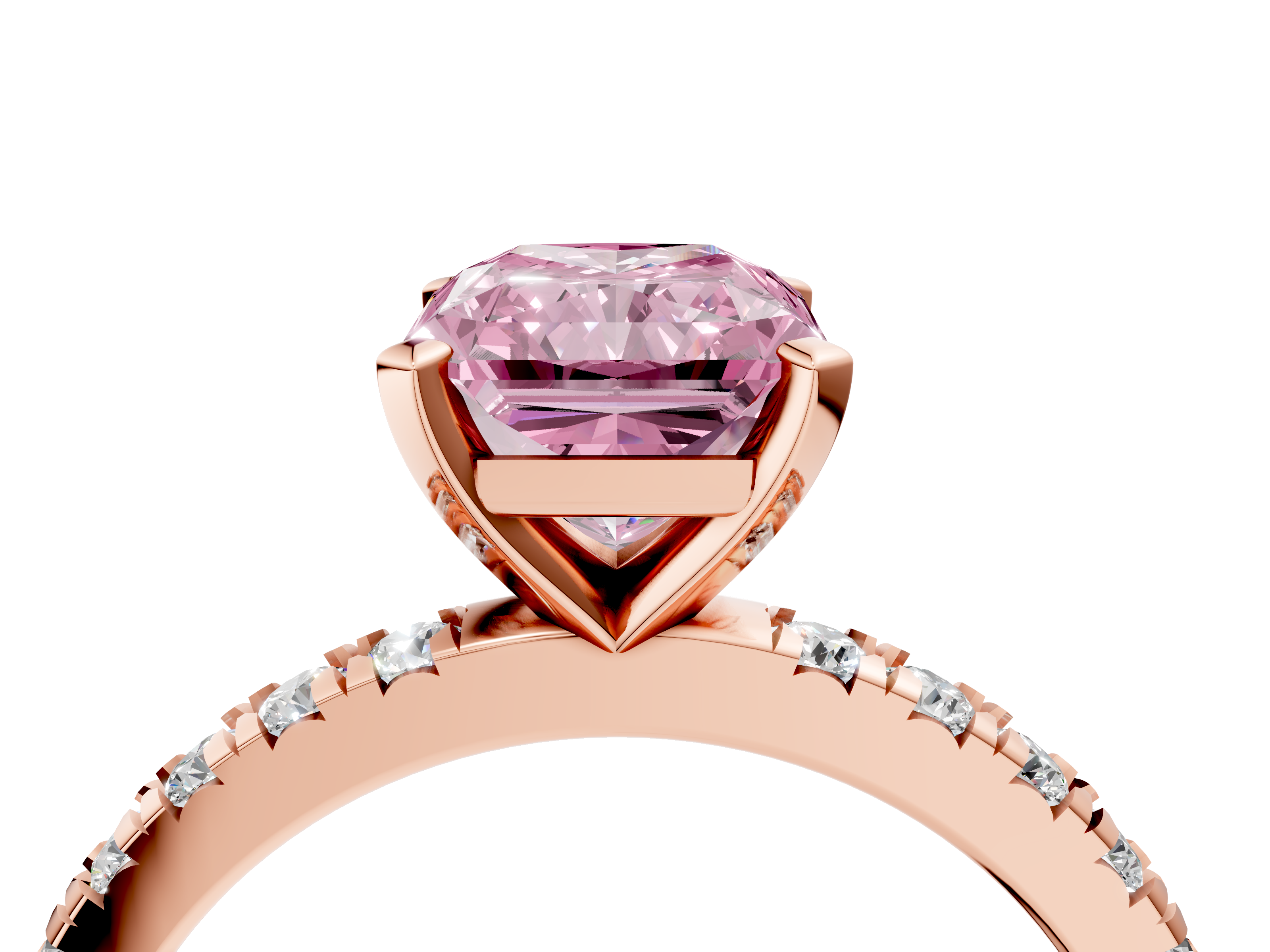 Rose gold Fancy Pink Radiant  Diamond Pavé Band Solitaire with Four-Prong Setting_205
