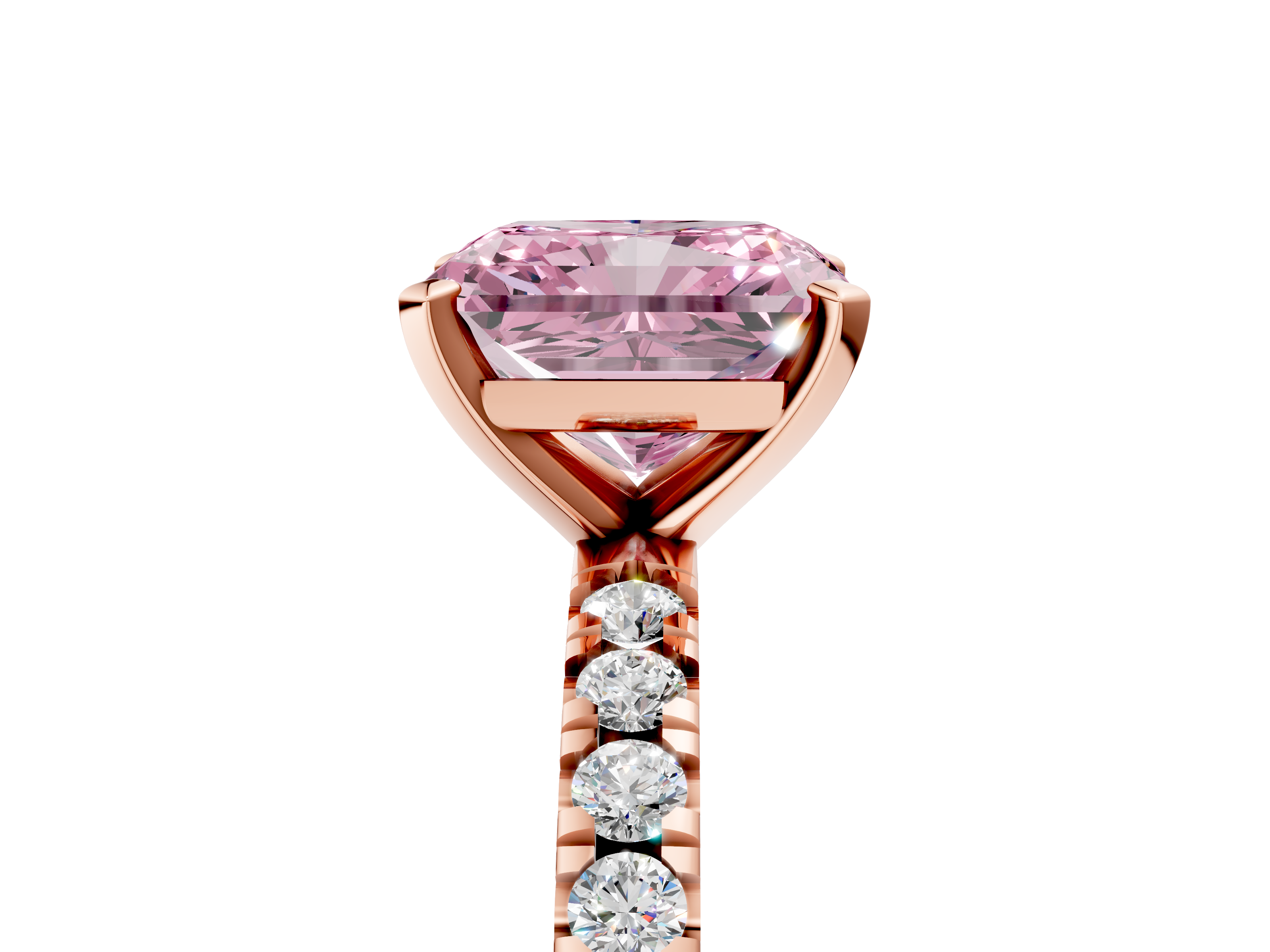 Rose gold Fancy Pink Radiant  Diamond Pavé Band Solitaire with Four-Prong Setting_206