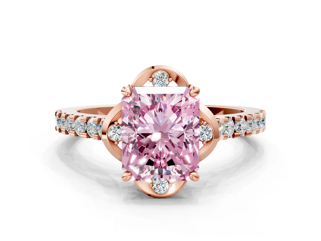 Rose gold Fancy Pink Radiant  Diamond Pave Band with Floral Prong Setting_27