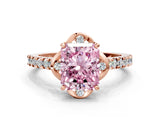 Rose gold Fancy Pink Radiant  Diamond Pave Band with Floral Prong Setting_27