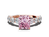 Rose gold Fancy Pink Radiant  Diamond Prong Setting with Side Stones on a Pave Band_132