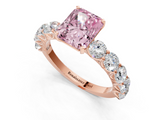 Rose gold Fancy Pink Radiant  Diamond Prong Setting with Side Stones on a Pave Band_133