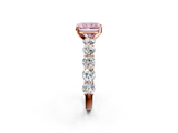 Rose gold Fancy Pink Radiant  Diamond Prong Setting with Side Stones on a Pave Band_134