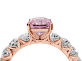 Rose gold Fancy Pink Radiant  Diamond Prong Setting with Side Stones on a Pave Band_136
