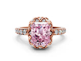 Rose gold Fancy Pink Radiant  Diamond Solitaire Ring with Shared Prong Pavé Band_54