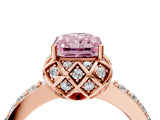 Rose gold Fancy Pink Radiant  Diamond Solitaire Ring with Shared Prong Pavé Band_57