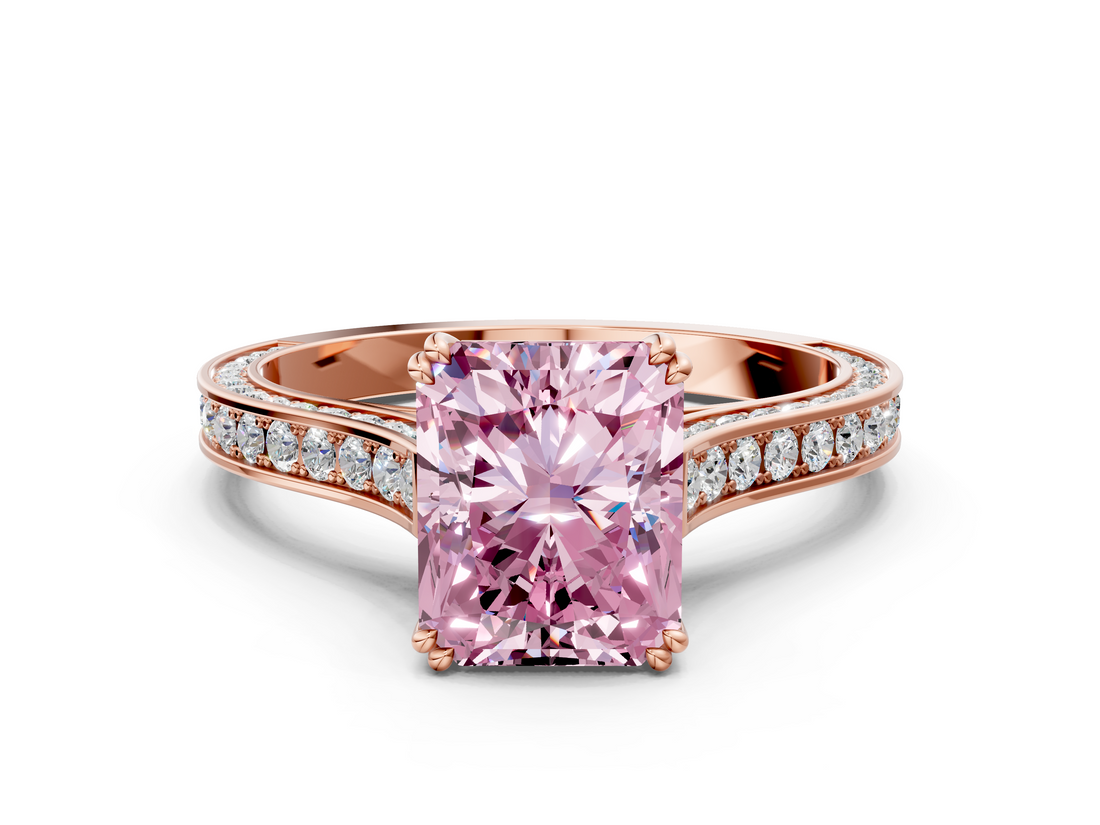 Rose gold Fancy Pink Radiant  Diamond Solitaire with Pave Band and Six-Prong Setting_20